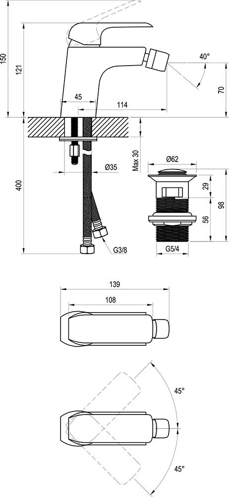 Смеситель для биде Ravak Flat X070178 черный матовый купить в интернет-магазине сантехники Sanbest