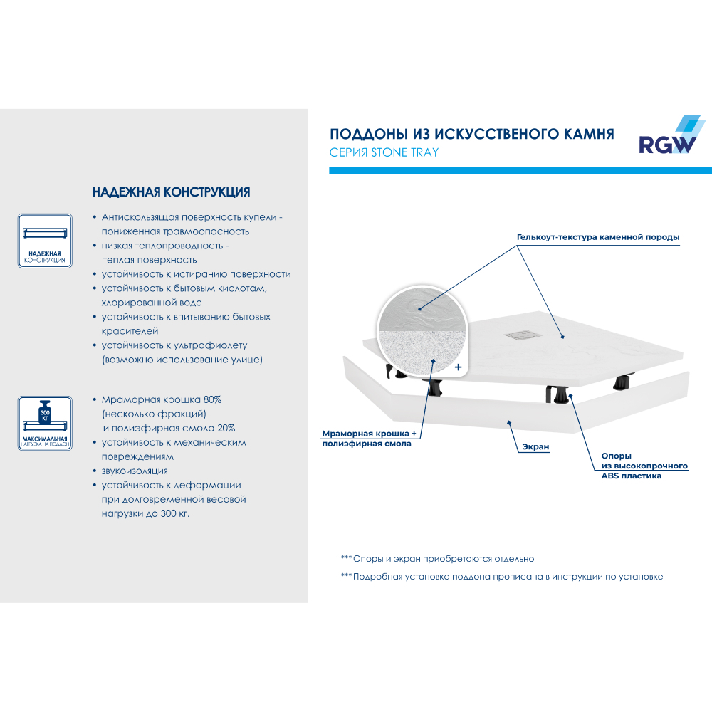 Душевой поддон RGW ST/T-W Stone Tray 100x100 купить в интернет-магазине Sanbest