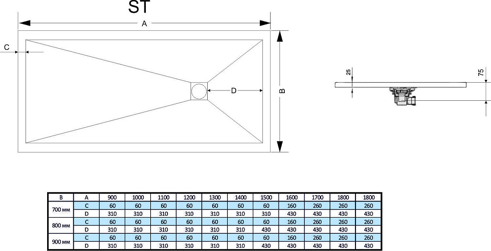 Душевой поддон RGW Stone Tray RGW ST-0129MI 90x120 купить в интернет-магазине Sanbest