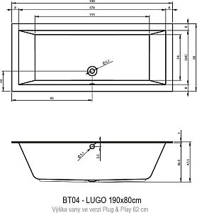 Ванна акриловая Riho LUGO 190x80 PLUG & PLAY купить в интернет-магазине Sanbest