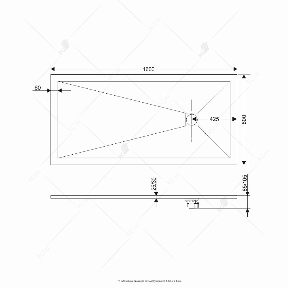 Душевой поддон RGW ST-W Stone Tray 80x160 купить в интернет-магазине Sanbest