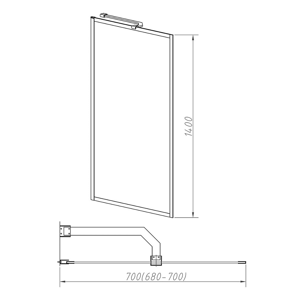 Шторка для ванны Vincea VSB-41700FLB 70x140 профиль черный/стекло рифленое купить в интернет-магазине Sanbest