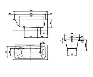 Ванна стальная Kaldewei Cayono 748 160x70 Easy-clean купить в интернет-магазине Sanbest