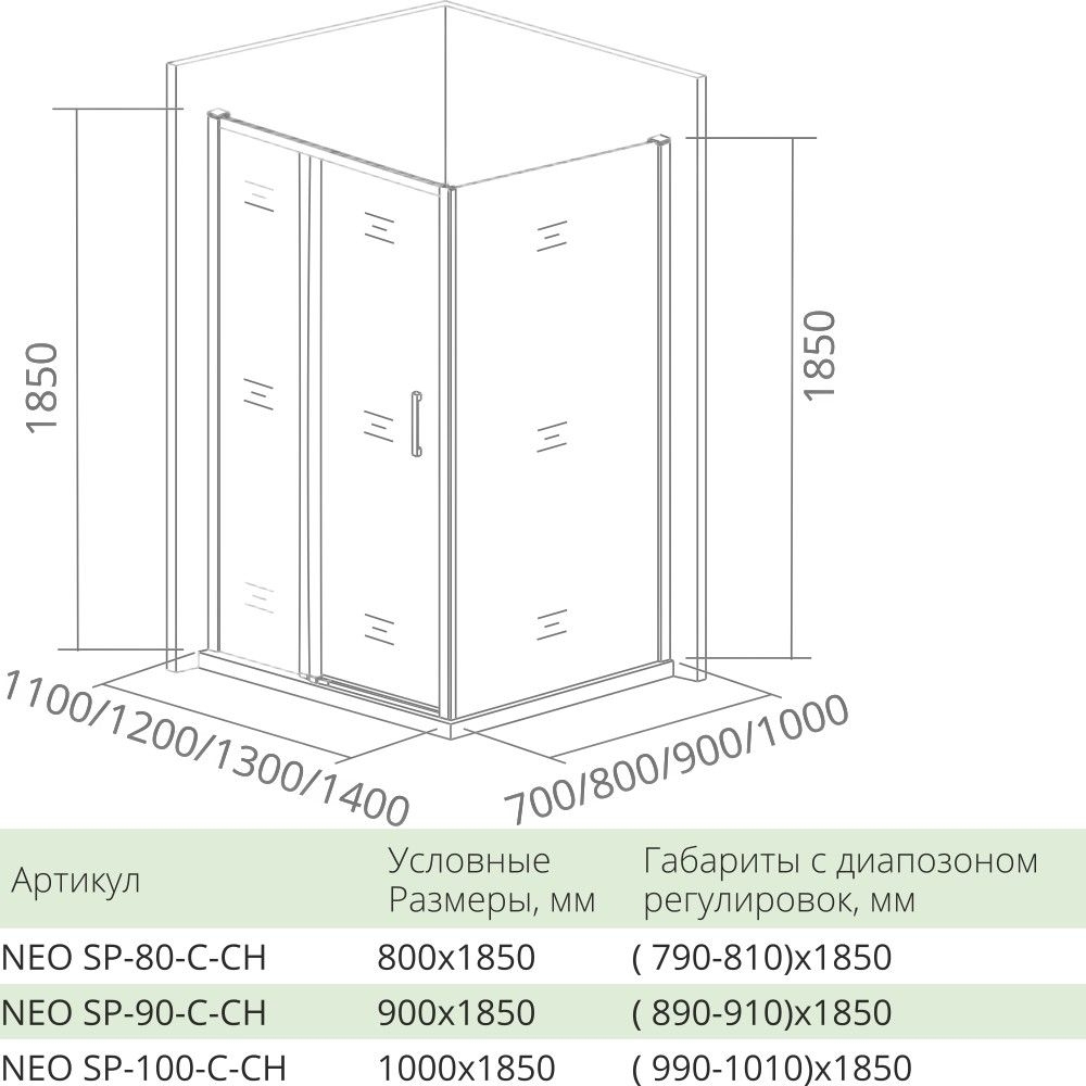 Душевой уголок Good Door Neo WTW+SP 120х90 стекло прозрачное/профиль хром купить в интернет-магазине Sanbest