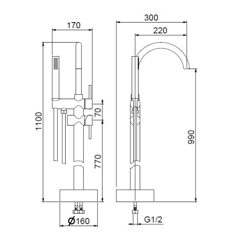 Смеситель для ванны напольный Webert RIMINI RI851101015 хром купить в интернет-магазине сантехники Sanbest