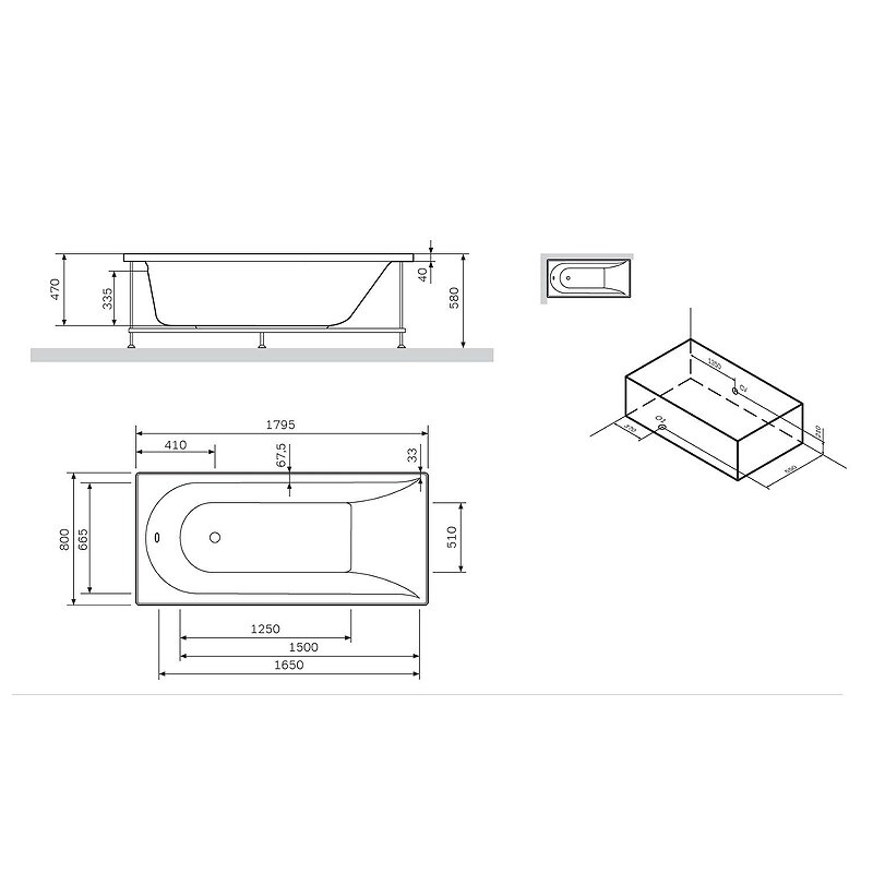 Ванна акриловая AM.PM Spirit W72A-180-080W-A2 180x80 купить в интернет-магазине Sanbest