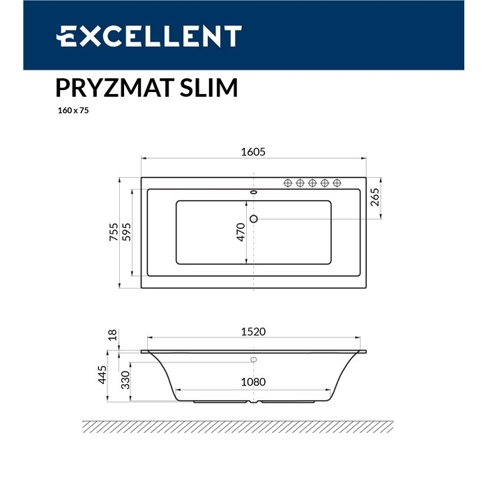 Ванна акриловая EXCELLENT Pryzmat Slim 160x75 SOFT бронза купить в интернет-магазине Sanbest