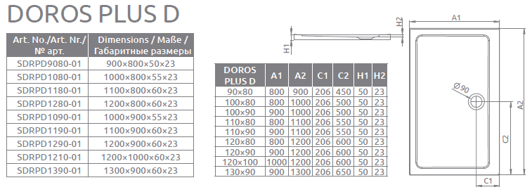 Душевой поддон Radaway Doros Plus D 90x130 купить в интернет-магазине Sanbest