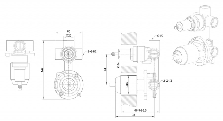 Скрытая часть 3-ФУНКЦ Bravat Rhein D969BW-B-ENG купить в интернет-магазине сантехники Sanbest