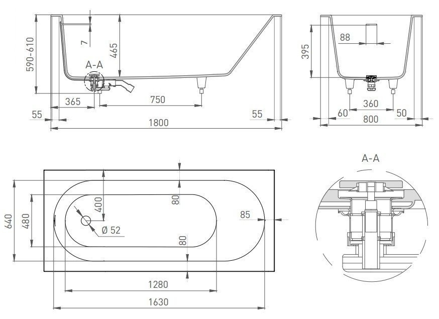 Ванна S-Sense Salini ORNELLA КIТ 102412G 180x80 Глянцевая купить в интернет-магазине Sanbest