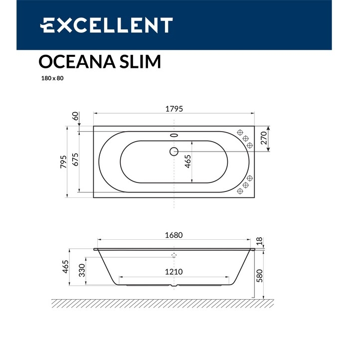 Ванна акриловая EXCELLENT Oceana Slim 180x80 LINE бронза купить в интернет-магазине Sanbest