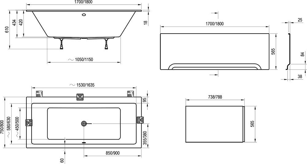 Ванна акриловая Ravak FORMY SLIM C881300000 180x80 купить в интернет-магазине Sanbest