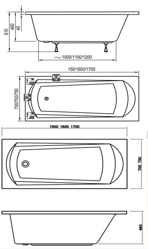 Ванна акриловая Ravak DOMINO PLUS SET 70508015 170х75 купить в интернет-магазине Sanbest