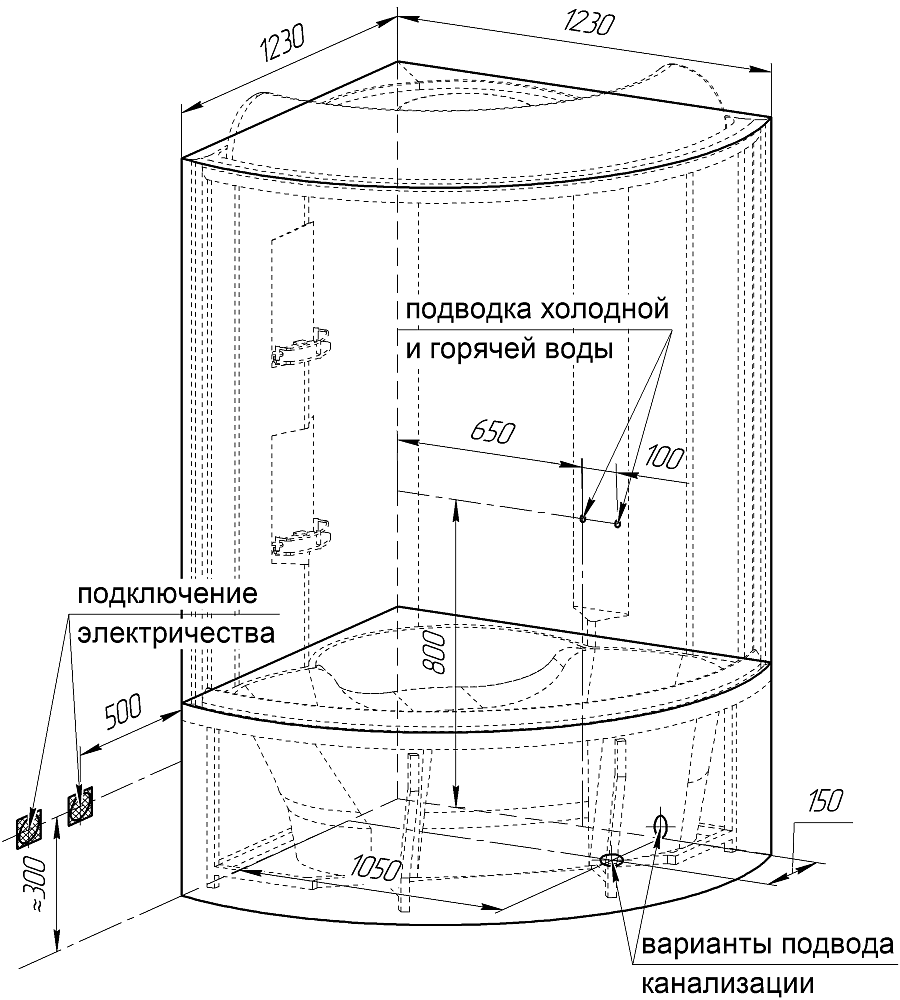 Душевой бокс Радомир Лаура 128х128 стекло прозрачное/профиль черный купить в интернет-магазине Sanbest