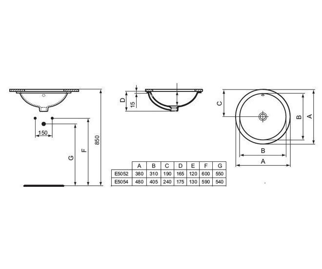 Раковина врезная Ideal Standard Connect E505201 купить в интернет-магазине Sanbest