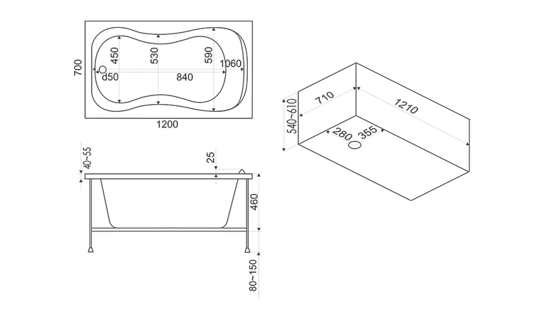 Ванна акриловая BAS Кэмерон 120x70 купить в интернет-магазине Sanbest