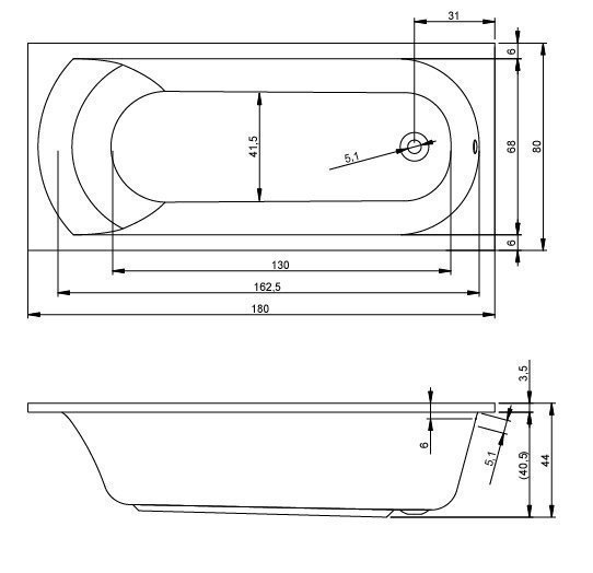 Ванна акриловая Riho Miami 180x80 купить в интернет-магазине Sanbest