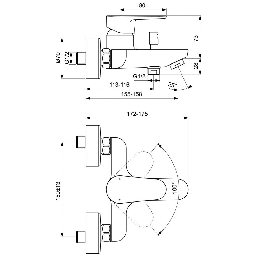 Смеситель для ванны Ideal Standard Cerafine Model O BC500AA купить в интернет-магазине сантехники Sanbest