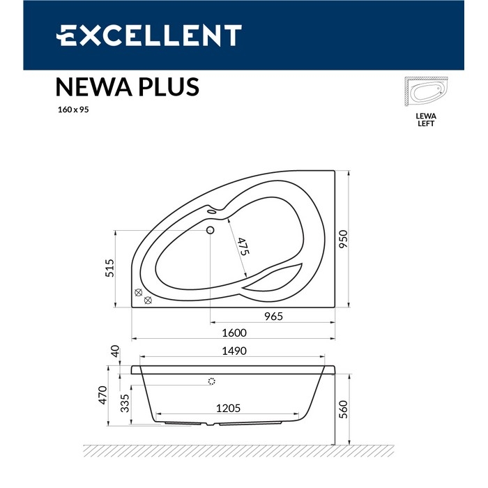 Ванна акриловая EXCELLENT Newa 160x95 LINE золото купить в интернет-магазине Sanbest