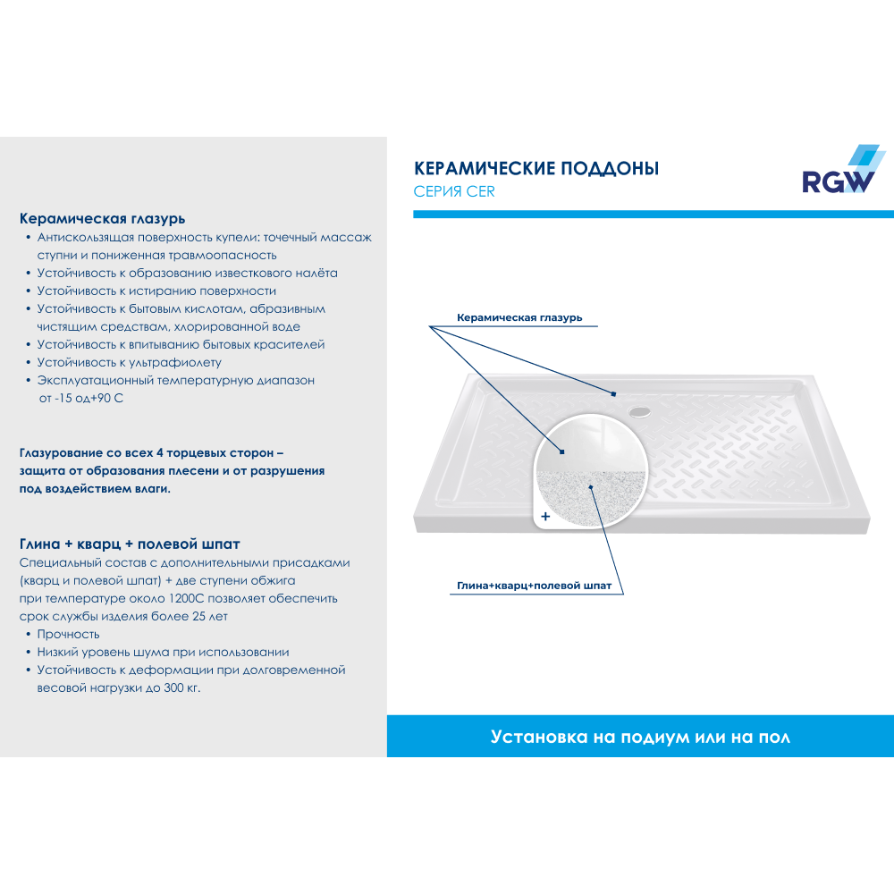 Душевой поддон RGW Ceramics CR-107 72х100 купить в интернет-магазине Sanbest