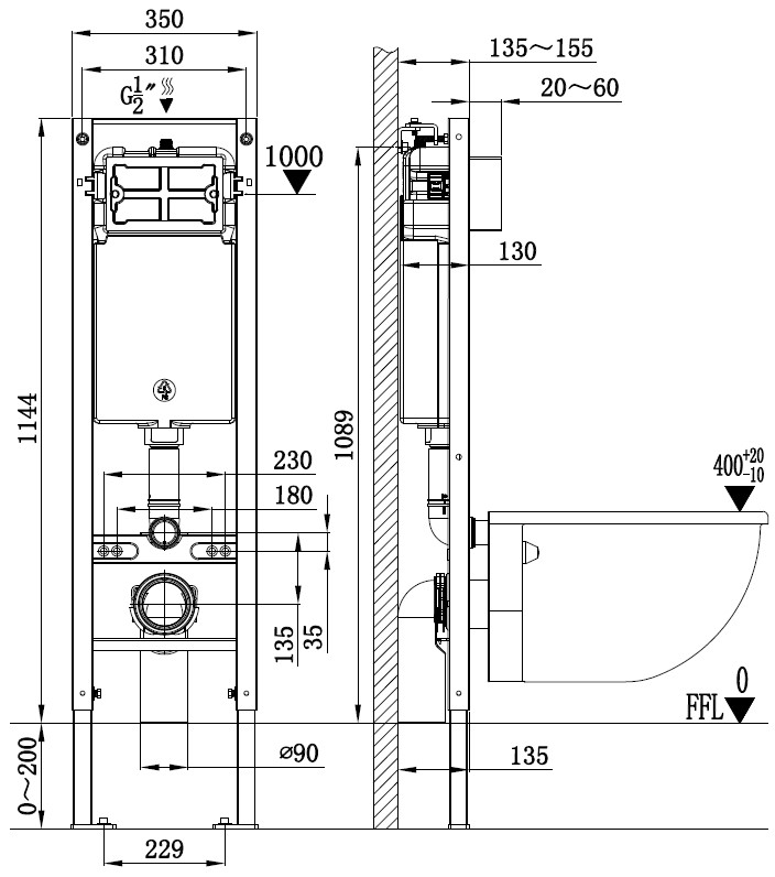 Унитаз с инсталляцией WeltWasser AMBERG 350 + GELBACH 004 MT-WT + AMBERG RD-MT CR белый матовый/кнопка матовый хром купить в интернет-магазине Sanbest