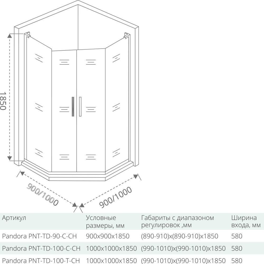 Душевой уголок Good Door PANDORA PNT-TD-90-C-CH 90x90 купить в интернет-магазине Sanbest