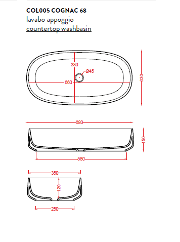 Раковина ARTCERAM WASHBASINS COL005 01 00 bi 68 купить в интернет-магазине Sanbest