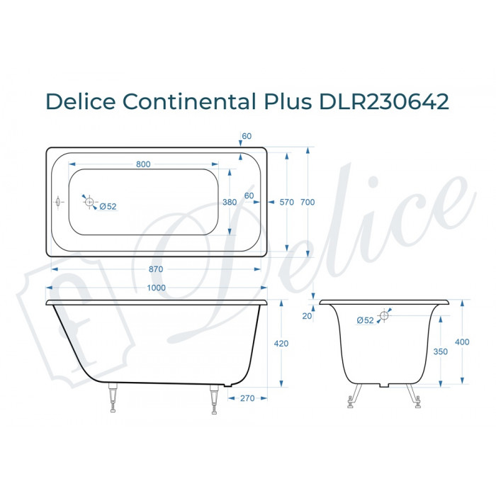 Ванна Delice Continental PLUS 100х70 DLR230642 белая купить в интернет-магазине Sanbest