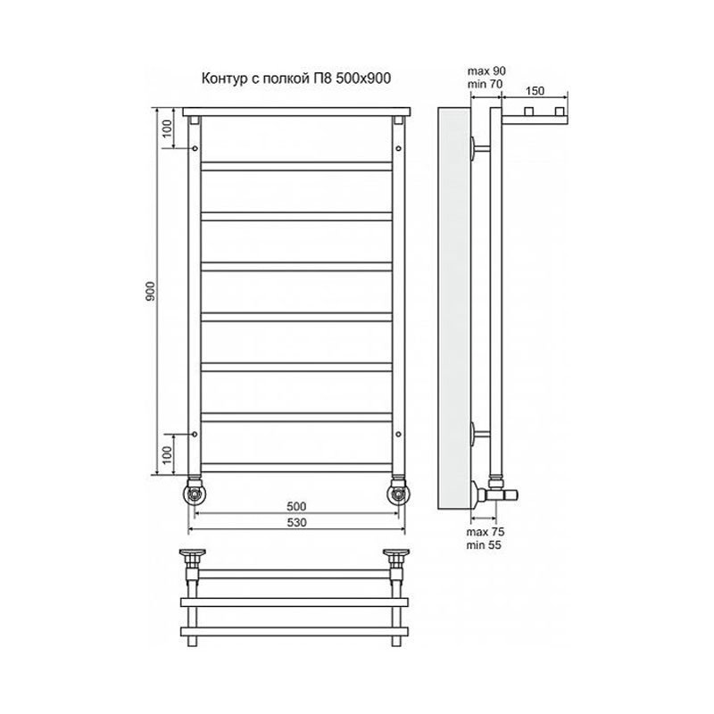 Полотенцесушитель водяной Terminus Контур с полкой П8 500x900 купить в интернет-магазине сантехники Sanbest