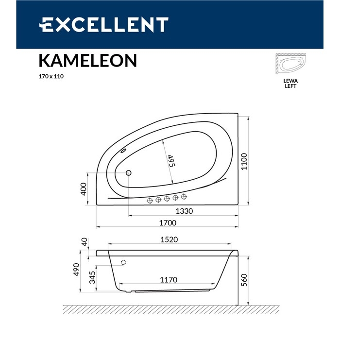 Ванна акриловая EXCELLENT Kameleon 170x110 SOFT хром купить в интернет-магазине Sanbest