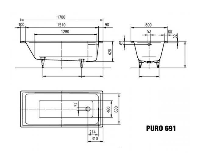 Ванна стальная Kaldewei Puro 691 170x80 купить в интернет-магазине Sanbest