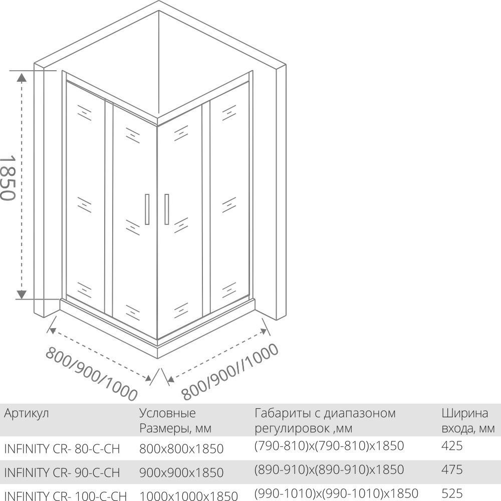 Душевой уголок Good door INFINITY CR 80x80 прозрачный купить в интернет-магазине Sanbest