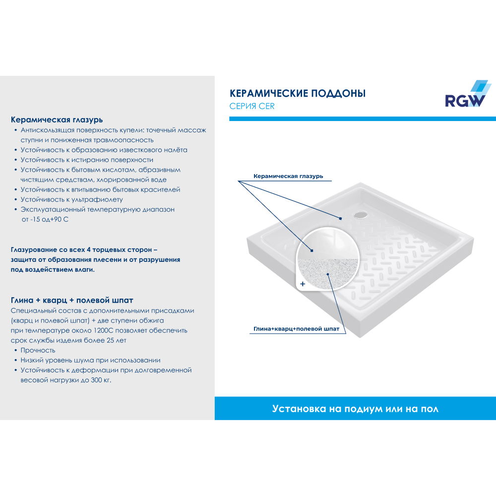 Душевой поддон RGW Ceramics CR-099 90х90 купить в интернет-магазине Sanbest