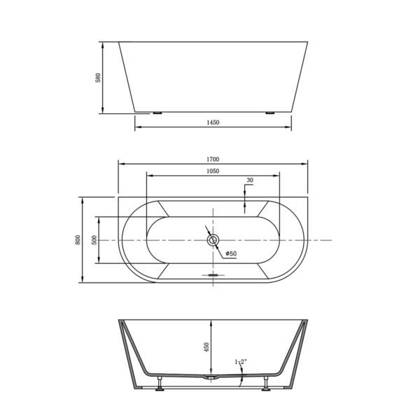 Ванна акриловая Vincea VBT-421-1700MW 170x80 купить в интернет-магазине Sanbest