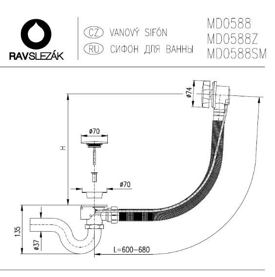 Слив-перелив для ванны Rav-Slezak MD0588Z купить в интернет-магазине сантехники Sanbest