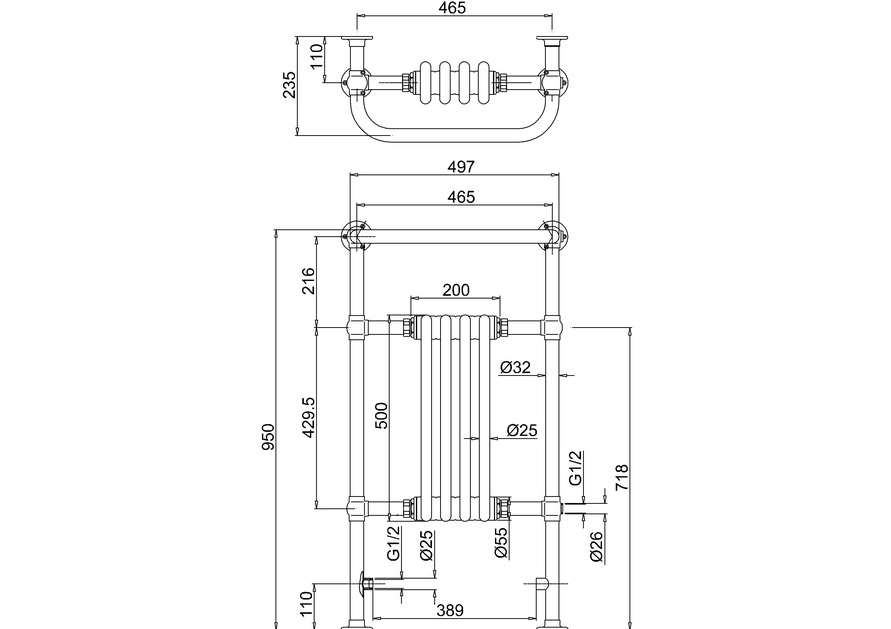 Полотенцесушитель Burlington Bloomsbury R2 CHR BLA хром/черный купить в интернет-магазине сантехники Sanbest