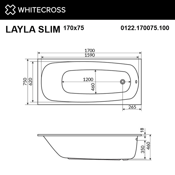 Гидромассажная ванна WhiteCross Layla Slim 170x75 "RELAX" хром купить в интернет-магазине Sanbest