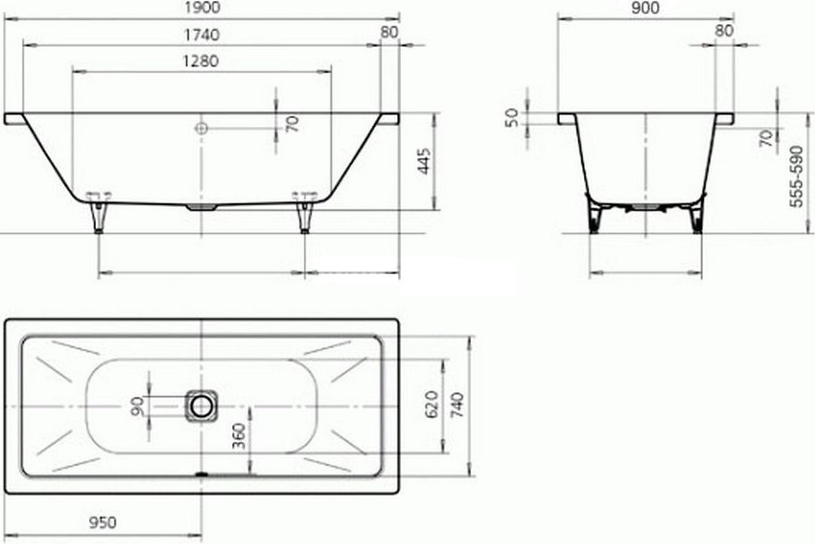 Стальная ванна Kaldewei Conoduo 734 190х90 Easy-clean купить в интернет-магазине Sanbest