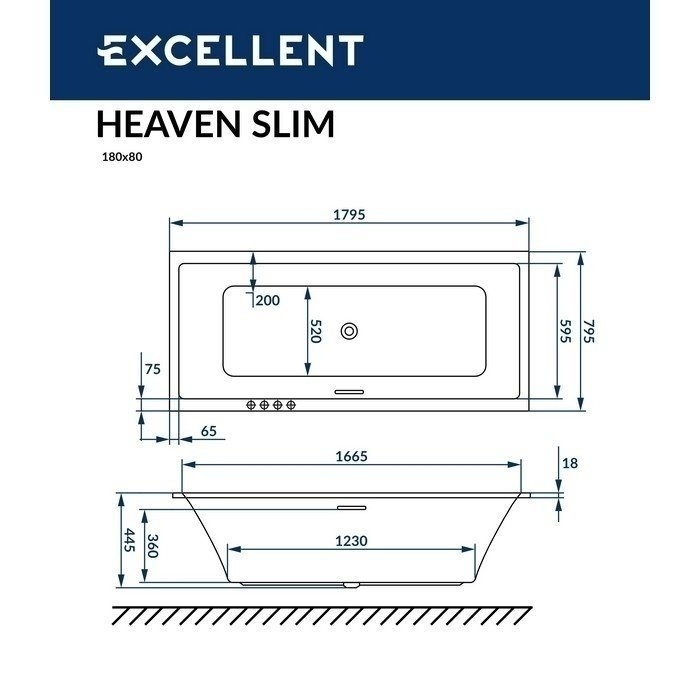 Ванна акриловая Excellent Heaven Slim 180x80 купить в интернет-магазине Sanbest