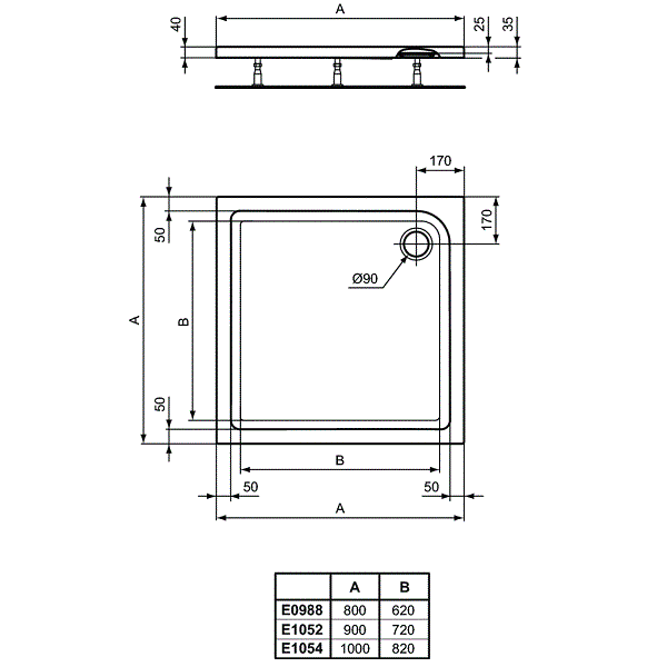 Душевой поддон Ideal Standard Connect Air E105201 90x90 купить в интернет-магазине Sanbest