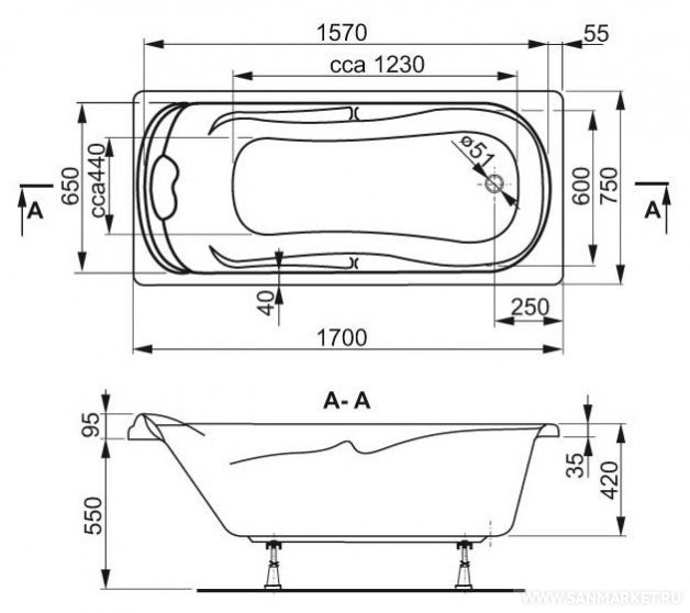 Ванна акриловая Vagnerplast Charitka 170x75 купить в интернет-магазине Sanbest