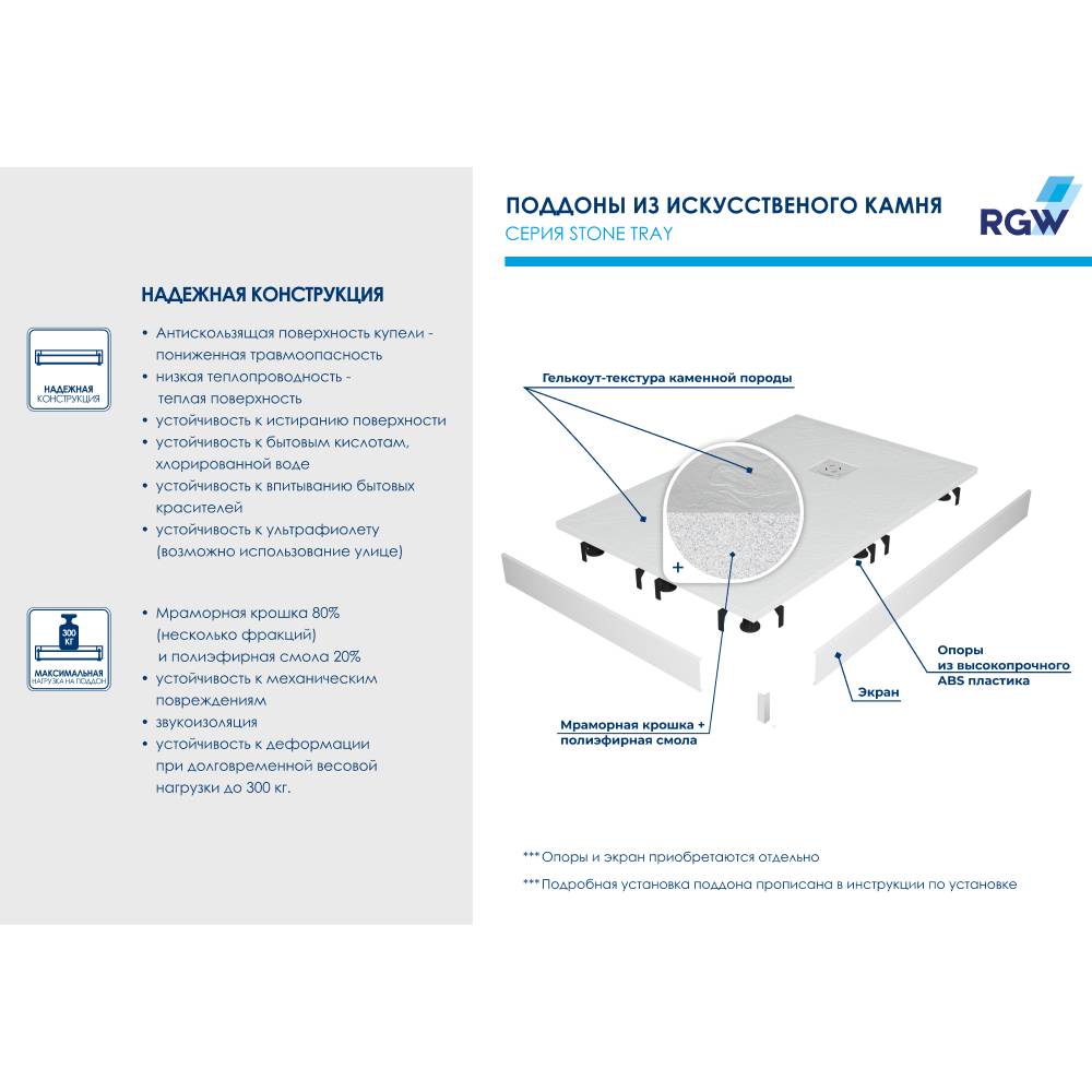 Душевой поддон Stone Tray RGW ST-W 70x160 купить в интернет-магазине Sanbest