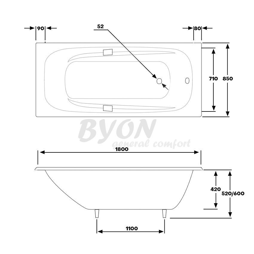 Ванна чугунная Byon Ide 180x85 купить в интернет-магазине Sanbest