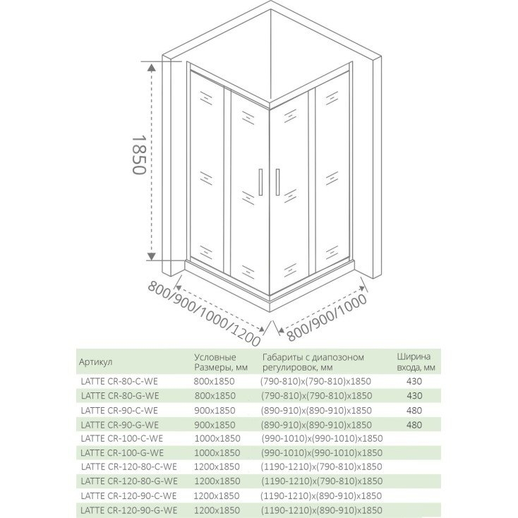 Душевой уголок Good Door LATTE CR-120-90-G-WE стекло матовое/профиль анодированный алюминий купить в интернет-магазине Sanbest