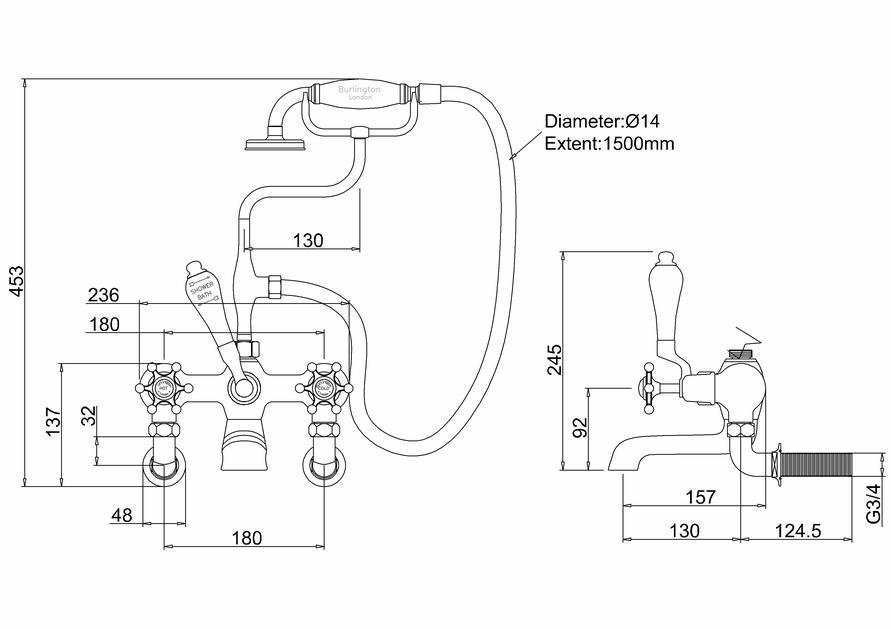 Смеситель для ванны Burlington BI17-QT BLA хром/ручки черные купить в интернет-магазине сантехники Sanbest