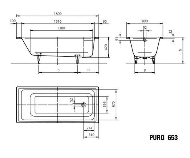 Стальная ванна Kaldewei Puro 653 180x80 купить в интернет-магазине Sanbest