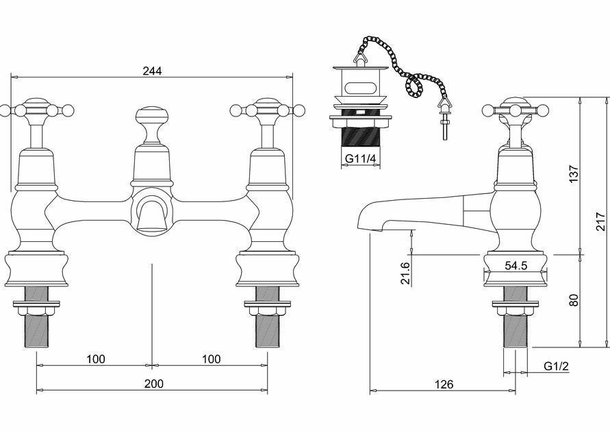 Смеситель для раковины Burlington Regent BIR10-QT хром/ручки белые купить в интернет-магазине сантехники Sanbest