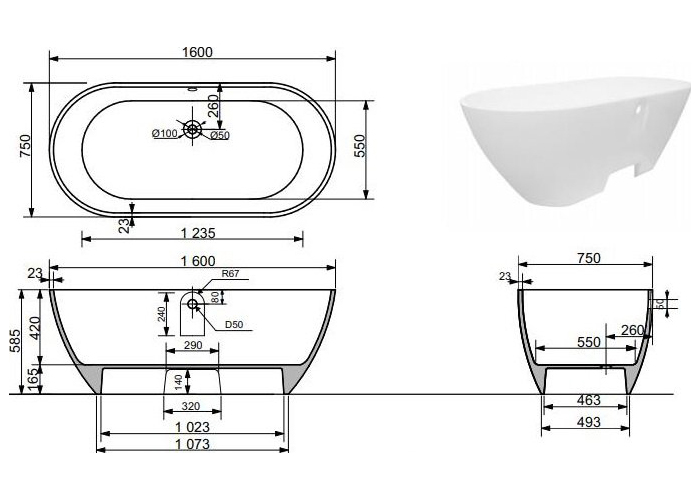 Ванна Aquanet Family Stone 160х75 AQ-00332889 белая купить в интернет-магазине Sanbest