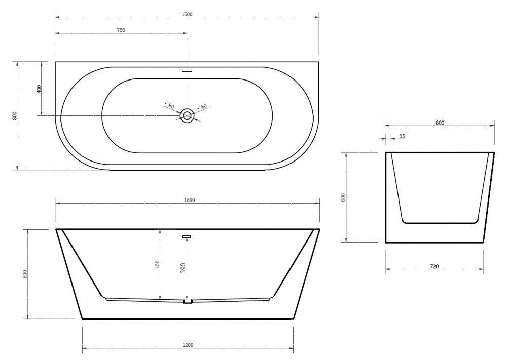 Ванна акриловая ABBER AB9216-1.5 150x80 купить в интернет-магазине Sanbest