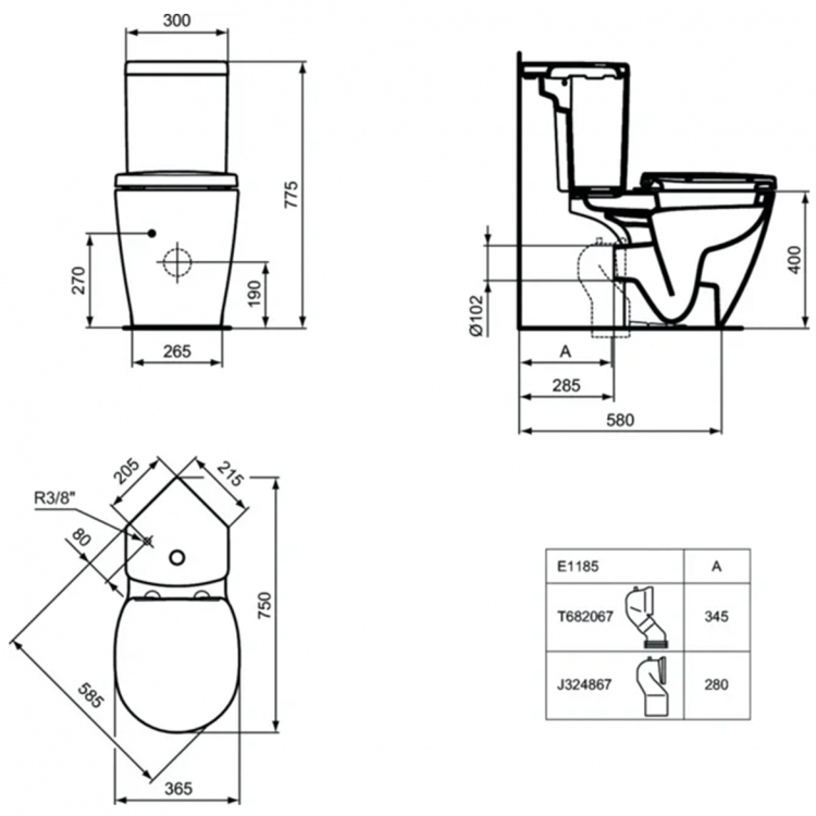 Унитаз напольный Ideal Standard Connect Space E119501 с бачком E797001 белый купить в интернет-магазине Sanbest